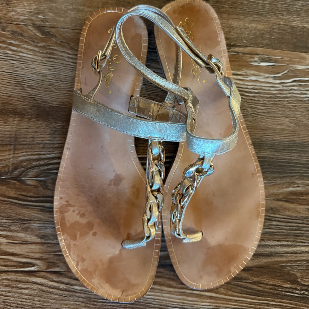 Lily Pulitzer largo t strap gold chain sandal